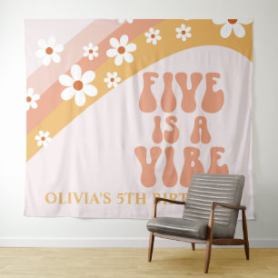 Vijf is een Vibe Groovy Daisy 5th Birthday Banner Wandkleed