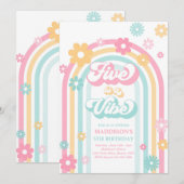 Vijf is een Vibe Groovy Daisy Rainbow 5e verjaarda Kaart (Voorkant / Achterkant)