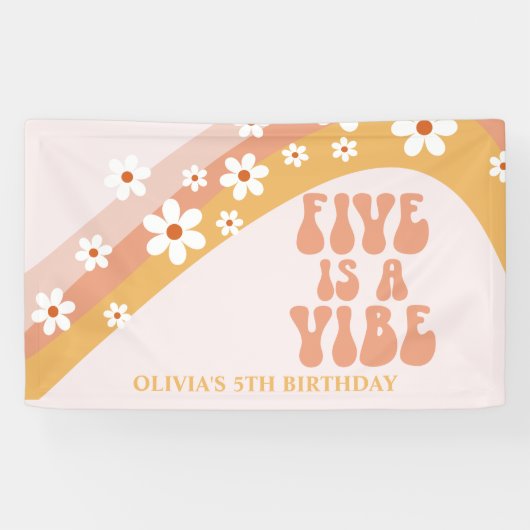 Vijf is een Vibe Groovy Retro Daisy 4e verjaardag Spandoek (Horizontaal)