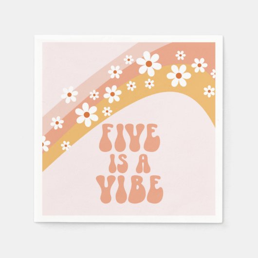 Vijf is een Vibe Groovy Retro Rainbow 5e verjaarda Servet (Voorkant)