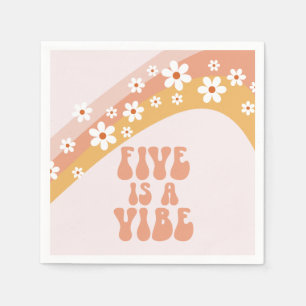 Vijf is een Vibe Groovy Retro Regenboog 5e Verjaar Servet