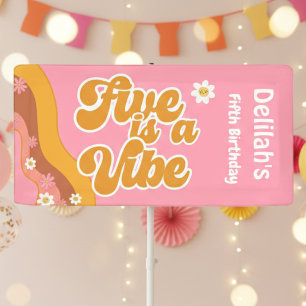 Vijf is een  vibe, groovy retro verjaardag spandoek