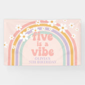 Vijf is een Vibe Pastel regenboog 5e verjaardag Spandoek (Horizontaal)