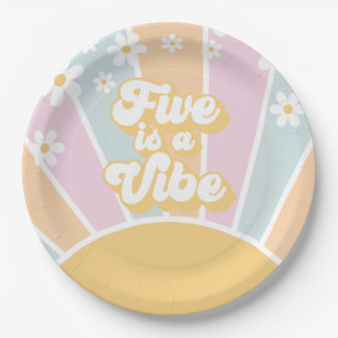 Vijf is een Vibe pastel Retro Sunshine daisy boho Papieren Bordje