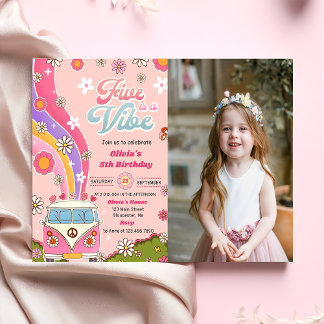 Vijf is een Vibe Rainbow Floral 5e verjaardag foto Kaart
