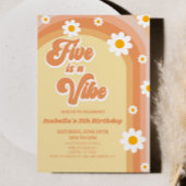 Vijf is een Vibe Retro Daisy 5th Birthday Party Kaart