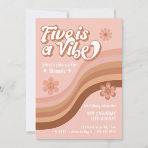 Vijf is een Vibe Retro Daisy Pink Girl Birthday Kaart