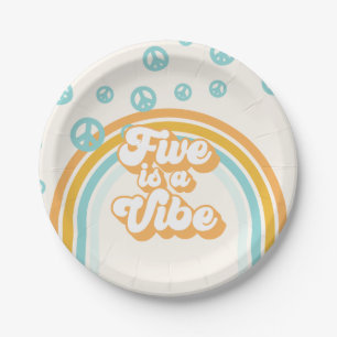 Vijf is een Vibe Retro Jongen 5e Verjaardag Papier Papieren Bordje
