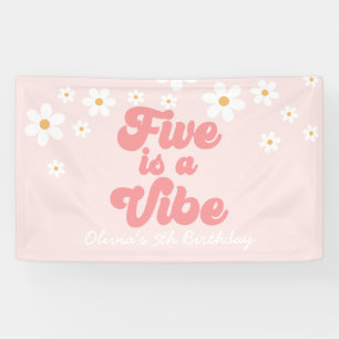 Vijf is een Vibe Retro Madeliefje Roze 5e Verjaard Spandoek