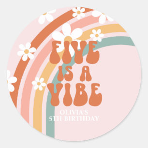Vijf is een Vibe Retro regenboog 5e verjaardag Ronde Sticker