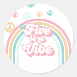 Vijf is een Vibe Retro Summer Rainbow Ronde Sticker