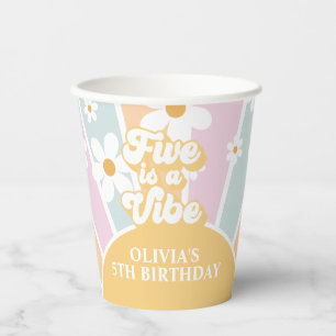 Vijf is een Vibe Retro Sunshine pastel Birthday Papieren Bekers