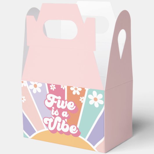 Vijf is een Vibe Retro Sunshine Rainbow Daisy Bedankdoosjes (Open)