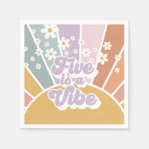 Vijf is een Vibe Retro Sunshine Rainbow Daisy Servet