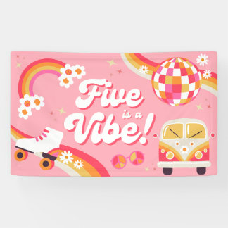 Vijf is een Vibe Retro verjaardagsbanner Spandoek