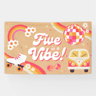 Vijf is een Vibe Retro verjaardagsbanner Spandoek