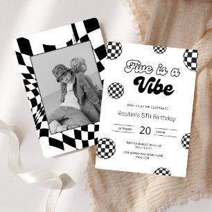 Vijf is een Vibe Zwart Retro Jongens 5e Verjaardag Kaart