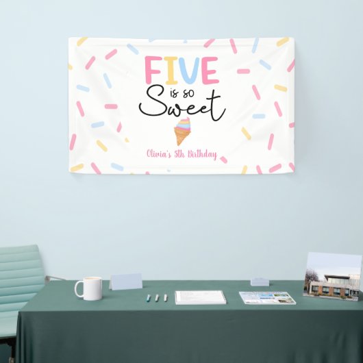 Vijf is zo lief ijs 5e verjaardag feest spandoek (Beurs)