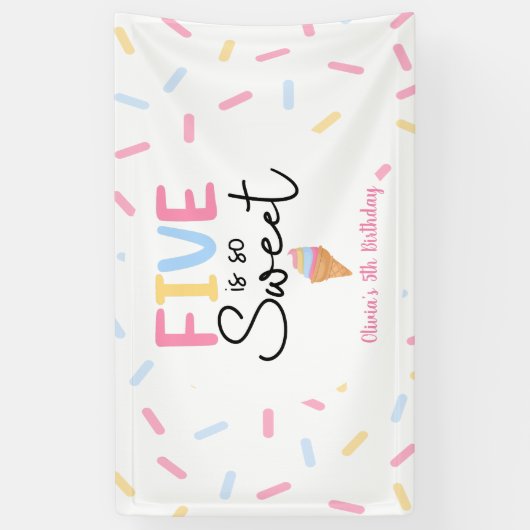 Vijf is zo lief ijs 5e verjaardag feest spandoek (Verticaal)