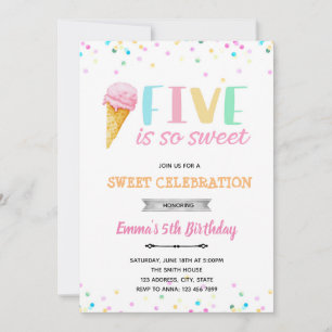 Vijf is zo zoete ijsje-uitnodiging kaart