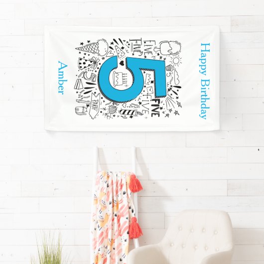 VIJF jaar 5e blauwe verjaardagskaart Spandoek (Insitu)