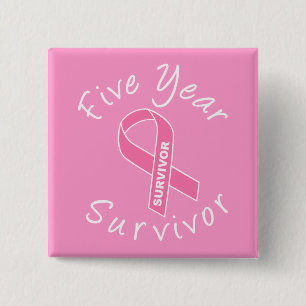 Vijf jaar overleving (Circle Pink Ribbon) Vierkante Button 5,1 Cm