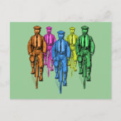 vijf jongens op fietsenillustratie briefkaart (Voorkant)