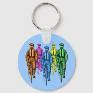  vijf jongens op fietsenillustratie sleutelhanger