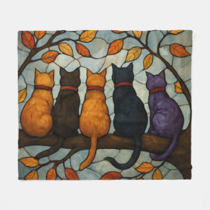 Vijf katten op een tak in glas-in-loodstijl fleece deken