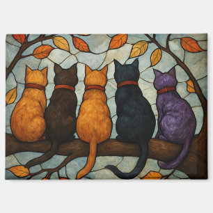 Vijf katten op een tak in glas-in-loodstijl magneet