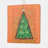 Vijf kerstversiering met gouden ringen keramisch ornament (Links)