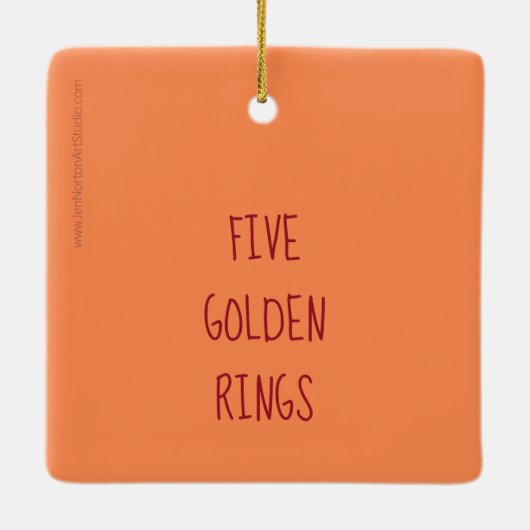 Vijf kerstversiering met gouden ringen keramisch ornament (Achterkant)