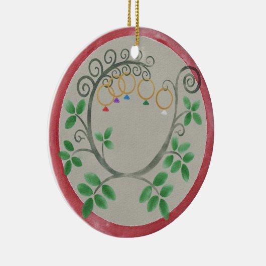 Vijf kerstversiering met gouden Ringen Keramisch Ornament (Rechts)