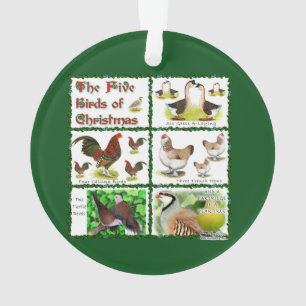 Vijf kerstvogels ornament