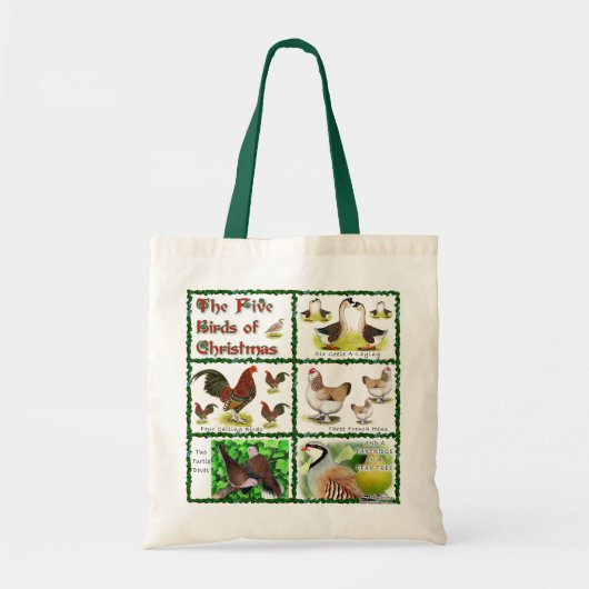 Vijf kerstvogels tote bag (Voorkant)