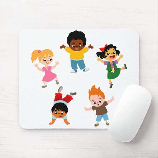 Vijf Kinder Cartoon Mousepad Muismat (Met muis)
