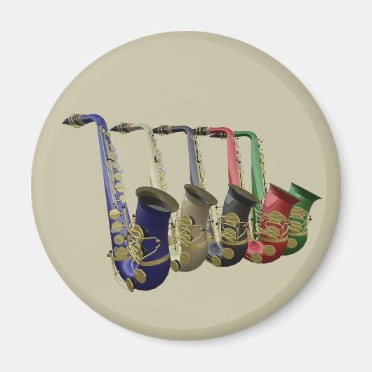 Vijf kleurrijke saxofoons in een lijn magneet (Voorkant)