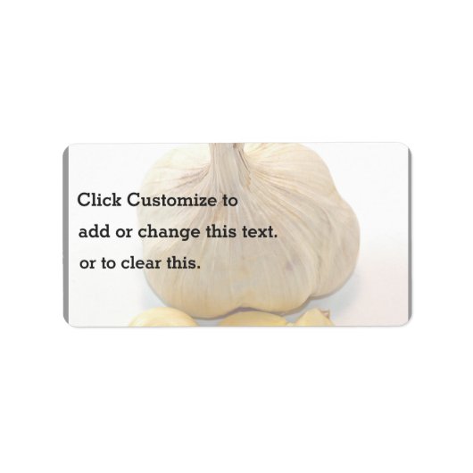 Vijf knoflookplakjes en een knoflookhandschoen etiket (Voorkant)