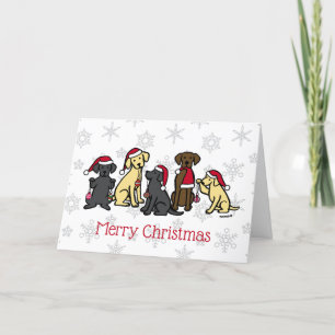 Vijf Labradors Kerstmis Feestdagen Kaart