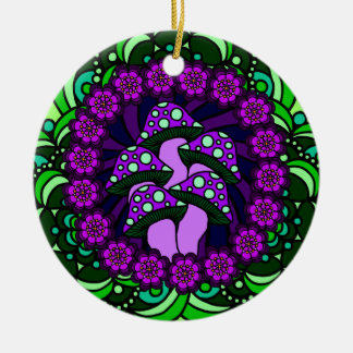 Vijf Paarse paddenstoelen Keramisch Ornament