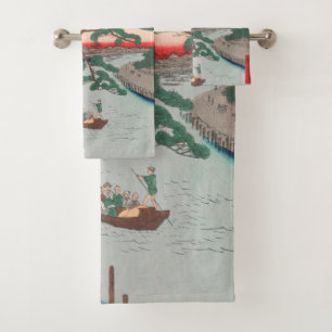 Vijf pennen op het Onagi Canal Ukiyo-e Japans Bad Handdoek