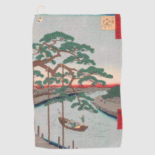 Vijf pennen op het Onagi Canal Ukiyo-e Japans Golfhanddoek