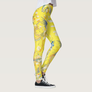 Vijf Phoenixen in Tuin Chinese Gele Floral Leggings