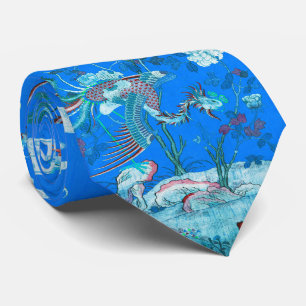 Vijf Phoenix's in de tuin Chinese Blauwe Bloemen Stropdas