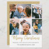 Vijf "Photo Gold Merry"-kerst Feestdagenkaart (Voorkant / Achterkant)