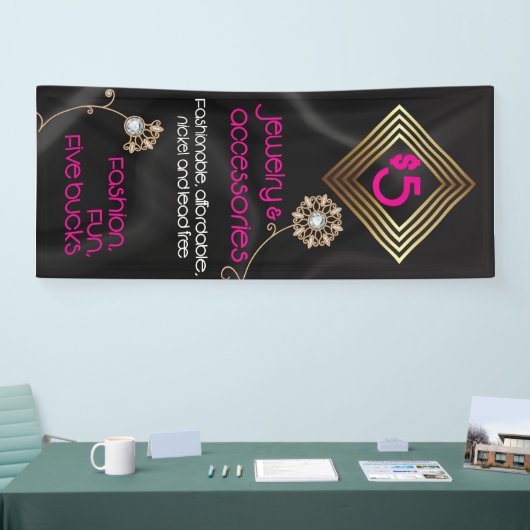 Vijf poppenbanner voor juwelen en accessoires spandoek (Beurs)