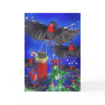 Vijf Robins met Mistletoe en Xmas kous