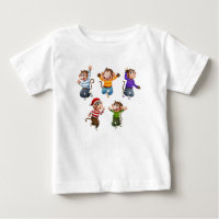 vijf schattige kleine apen die naar vreugde spring