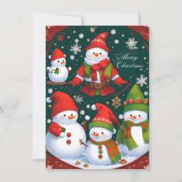Vijf Sneeuwmannen die naar Jou lachen Feestdagenkaart