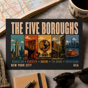 Vijf stadsdelen New York City NYC Illustratie Retr Briefkaart